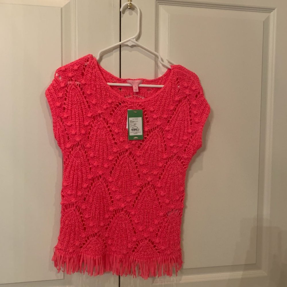 Lilly Pulitzer XS shell out crochet colony coral  top
